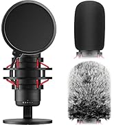 Pop Filter for Hyperx Quadcast,3 in 1 Quadcast S Mic Pop Filter + Furry Windscreen+ Foam Mic Cove...