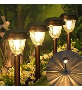 DERAYSION 8 Pack Solar Lights Outdoor, Stainless Steel Glass Solar Pathway Lights, Auto On/Off Lo...