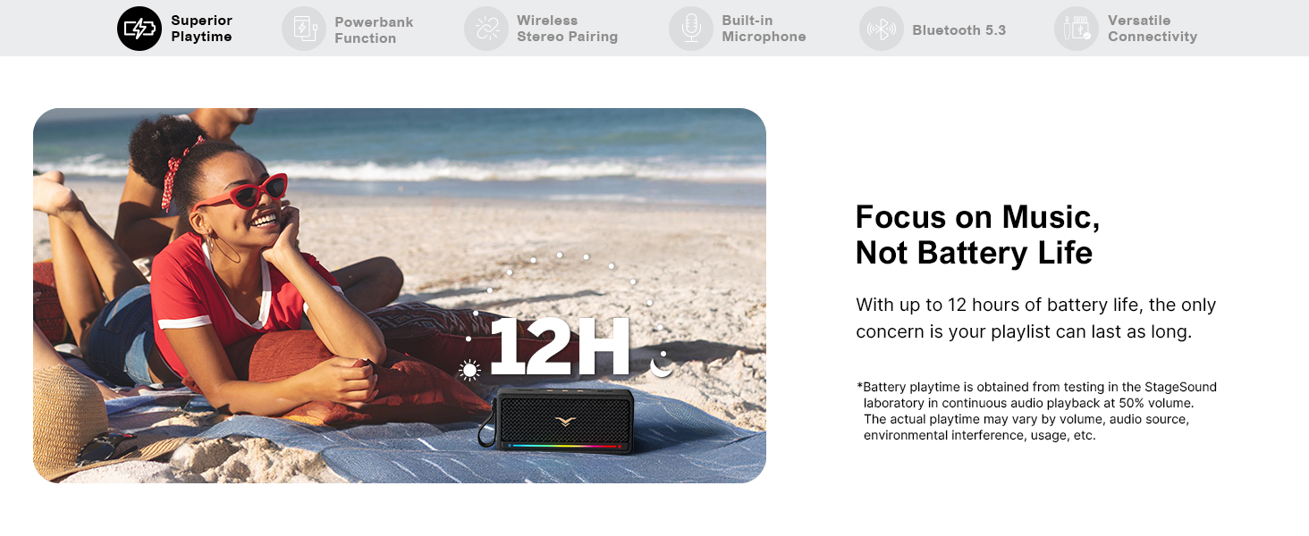 portable bluetooth speakers with up to 12 Hours battery life