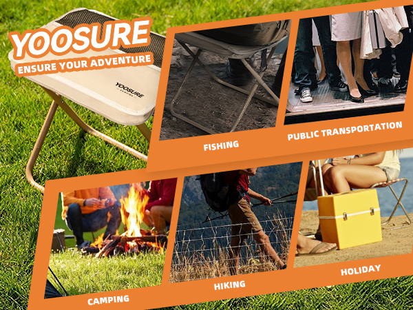Queuing, camping, parks, fishing, outdoor activities, and other places without chairs