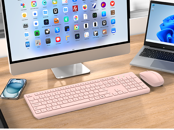 Wireless Keyboard and Mouse Combo, Full Size Silent Ergonomic Keyboard Mouse