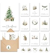AUDREE Christmas Cards with Envelopes & Matching Stickers (20 Pack 4"x6") - Watercolor Woodland R...