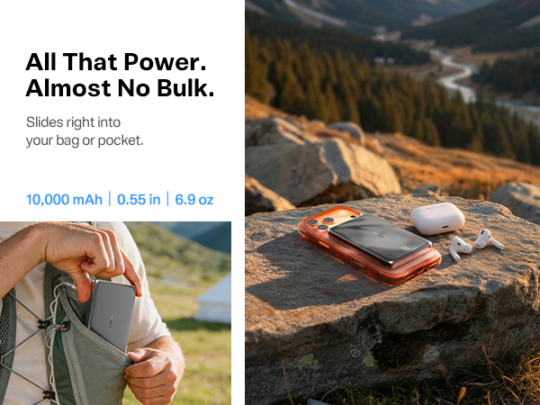 Portable charger powering iPhone during outdoor cycling and travel