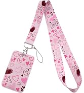 Pink ID Badge Holder Lanyard for ID Badge Keys Love Heart Card Holder Cute Keychain ID Lanyard Ho...