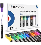 maxtek Magnetic Whiteboard Markers - 12 Count Colorful Fine Tip Dry Erase Markers with Eraser for...