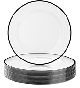 BESTSTAR 12 Inch Disposable Charger Plates, 50 Pack Plastic Clear Plates with Black Rim, Perfect ...