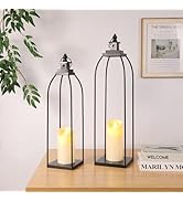 DARJEN 19'' 22'' Decorative Candle Lanterns, 2 Pcs Farmhouse Decorative Metal Lanterns with 2 Fla...