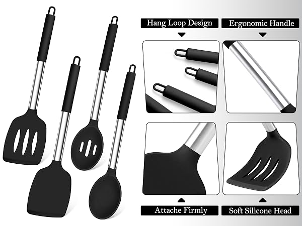 Black Cooking Utensil Set of 4