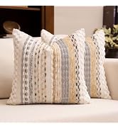 KOOLIFE Boho Tufted Woven Textured Throw Pillow Covers for Couch Sofa Bed Living Room (Beige, 18"...