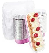 TRUSBER 50 Pack Mini Loaf Cake Pans with Lids, Disposable Aluminum Foil Baking Cupcake Pens with ...