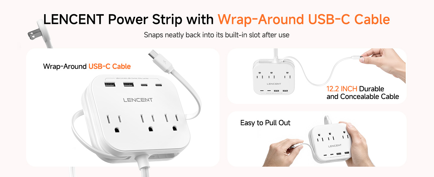 Power Strip with USB C Cable