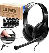 Bulk Classroom Headphones With Microphone (10 Pack) - Premium On-Ear Kids Headphones for School: ...