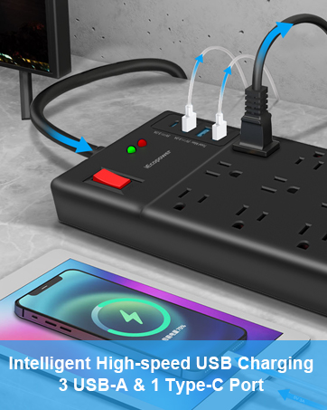 power strip surge protector 10 ft cord power strip flat plug power strip with usb