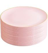 Festiva 50Pcs Pink and Gold Plastic Plates - 9 Inch Pink Party Plates - Pink Disposable Plates wi...