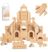 Pidoko Kids 100pcs Natural Beech Wood Building Blocks for Toddlers 1-3, Wooden Blocks with Storag...