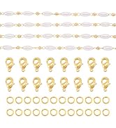 Pandahall 3 Feet Imitation Oval Pearl Bead Chains 3.8mm Pearl Beaded Gold Necklace Chains Pearl C...