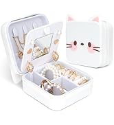 Tizuxa Cute Cat Travel Jewelry Case with Mirror, Silicone Portable Small Mini Jewelry Organizer B...