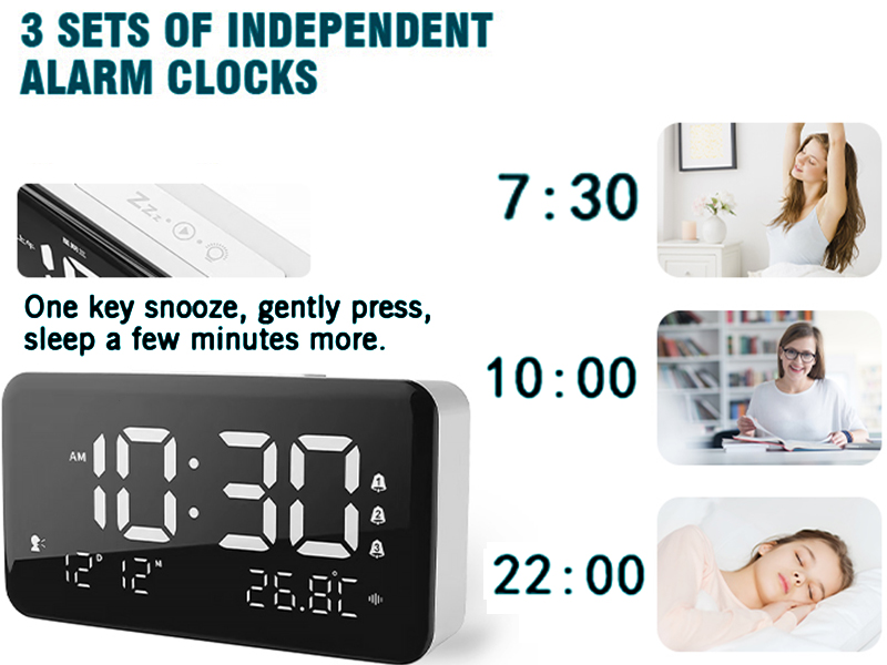 3 Sets of Snooze Alarm Clock for Bedroom