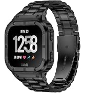 BAITEYOU Stainless Steel Watch Band with Case Compatible for Fitbit Versa/Fitbit Sense Bands, Rug...