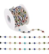 Pandahall 16.4 Feet Crystal Rhinestone Chains Platinum Plated Handmade Brass Chains Colorful Glas...