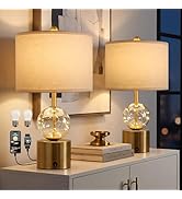 Oneach 20.5" Small Bedside Table Lamps for Bedroom Nightstands, Gold Glass Modern Table Lamps Set...