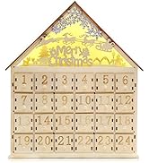 CCINEE Christmas Wooden Advent Calendar with LED Light 24 Storage Drawers Christmas Countdown Cal...