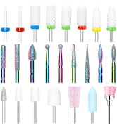Modelones 24 Pcs Nail Drill Bit Set, 3/32” Ceramic Diamond Carbide Nail Drill Bits, Acrylic Gel N...