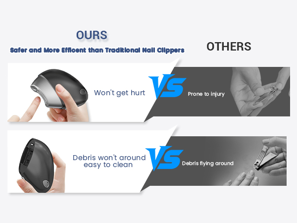 This electric nail grinder utilizes a filing rather than a cutting method