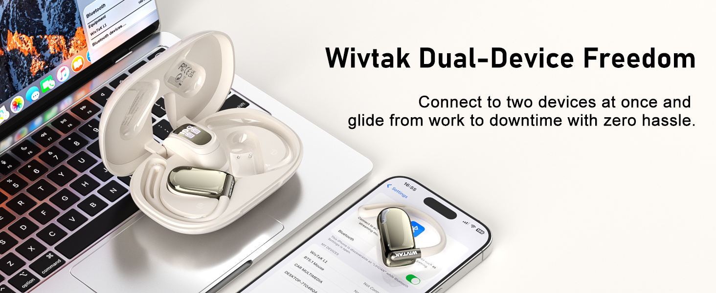 this open earbud Connect to two devices at once andglide from work to downtime with zero hassle