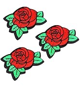 U-Sky Sew or Iron on Patches - Cute Red Flower Rose Patch for Clothing, Backpacks - Pack of 3pcs ...