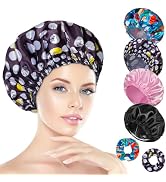Shower Cap for Women Set of 4, Bath Caps, Double Layers Hair Caps + 2 Satin Hair Scrunchies, Reus...