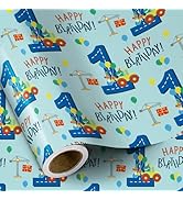 RUSPEPA 1st Birthday Boy Wrapping Paper - Mini Roll - Dinosaur Truck Happy Birthday Design for Bo...
