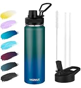 MEZMUT Insulated 24oz Stainless Steel Water Bottle with Straw & 2 Lids - Sports Metal Cup - Doubl...