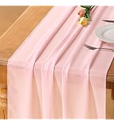 Socomi Blush Pink Chiffon Table Runner Valentine's Day Boho Rustic 10ft 29x120 Inches Wedding Run...