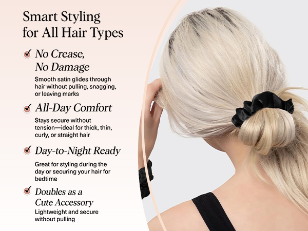 Kitsch Satin Scrunchies for Women - No Crease Hair Ties for Girls