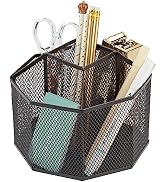 Annova Mesh Desk Organizer Rotate with 5 Compartments Spinning Tidy Candy/Pen Holder Office, Art ...