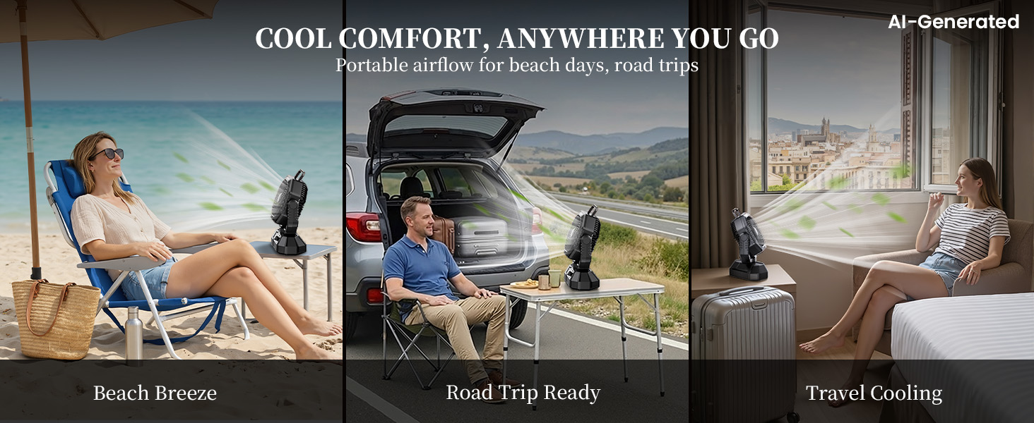 Cool comfort anywhere you go: portable beach fan with airflow for beach days and road trips