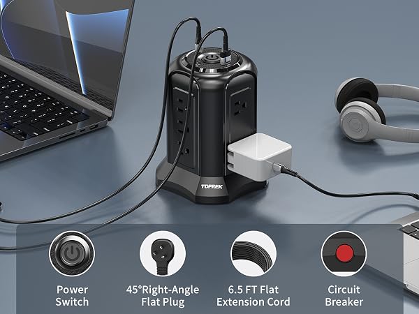 Versatile Vertical Power Strip with USB