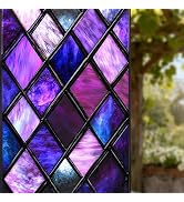 Nuxovilar Gothic Window Film, Purple Glass Window Privacy Film 17.5×39.3 Inch Lattice Cling Decor...