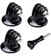 Set of three black plastic camera mounts with circular bases and adjustable arms. Includes a small threaded screw adapter. Designed for attaching action cameras to surfaces.
