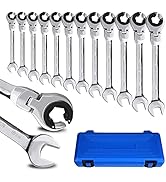 LOSCHEN Metric Open Flex-Head Ratcheting Wrench Combination 12 Pcs/set 8-19mm, Metric Spanner wit...
