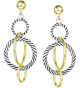 UNY Dangle Earring Designer Brand Inspired Jewelry Multi Hoops Twisted Cable Wire 2 Tone Christma...