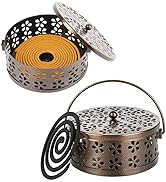Whiidoom Retro Portable Iron Mosquito Coil Holder with Handle Round Fireproof Incense Holder (2 P...
