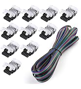 SUPERNIGHT 10 Pack 4 Pin LED Connector for Waterproof 10mm RGB 5050 LED Strip Lights, Strip to Wi...