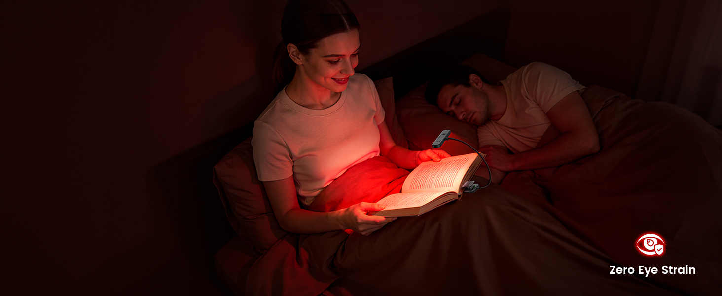 Glocusent 630nm Red Light Reading Light, 26 LEDs Zero Blue book Light, Eye-Care Clip on Book Light