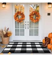 REFETONE Buffalo Plaid Outdoor Rug, 20"x32" Black and White Checkered Rug Rubber Backing Non-Slip...