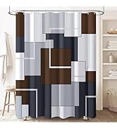 BTTN Brown Fabric Shower Curtain - Geometric Shower Curtain Set with 12 Plastic Hooks, Water Repe...