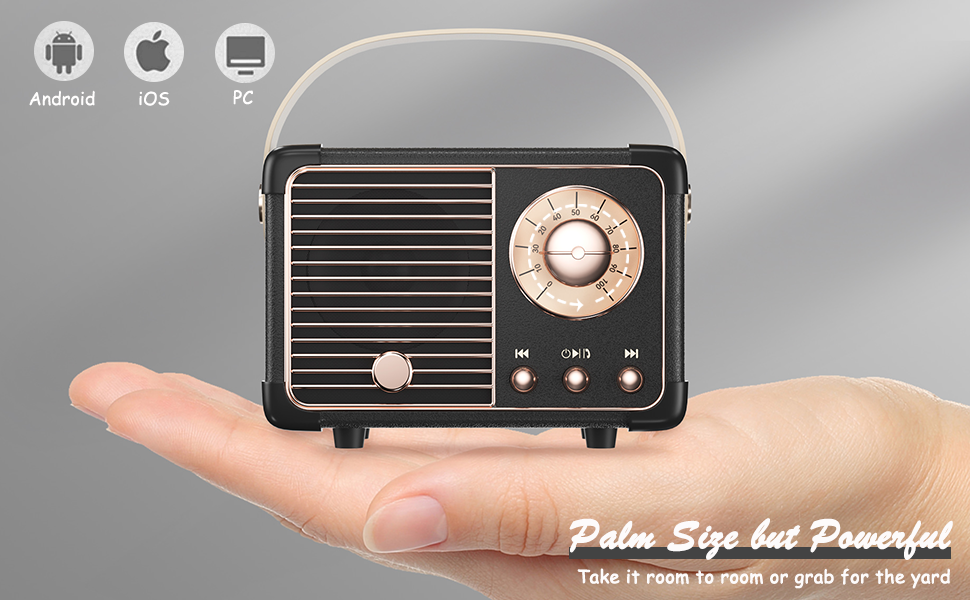 Retro Vintage Bluetooth Speaker with Built-in Mic Black 5