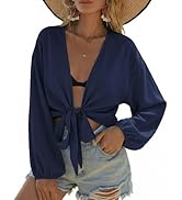 Ekouaer Women's Swimsuit Cover Ups Tie Front Long Sleeve Top Kimono for Women Bikini Shirt Summer...