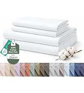 Royale Linens 100% Organic Cotton Queen Sheet Set - 16" Deep Pocket Bed Sheets - Eco Friendly Whi...